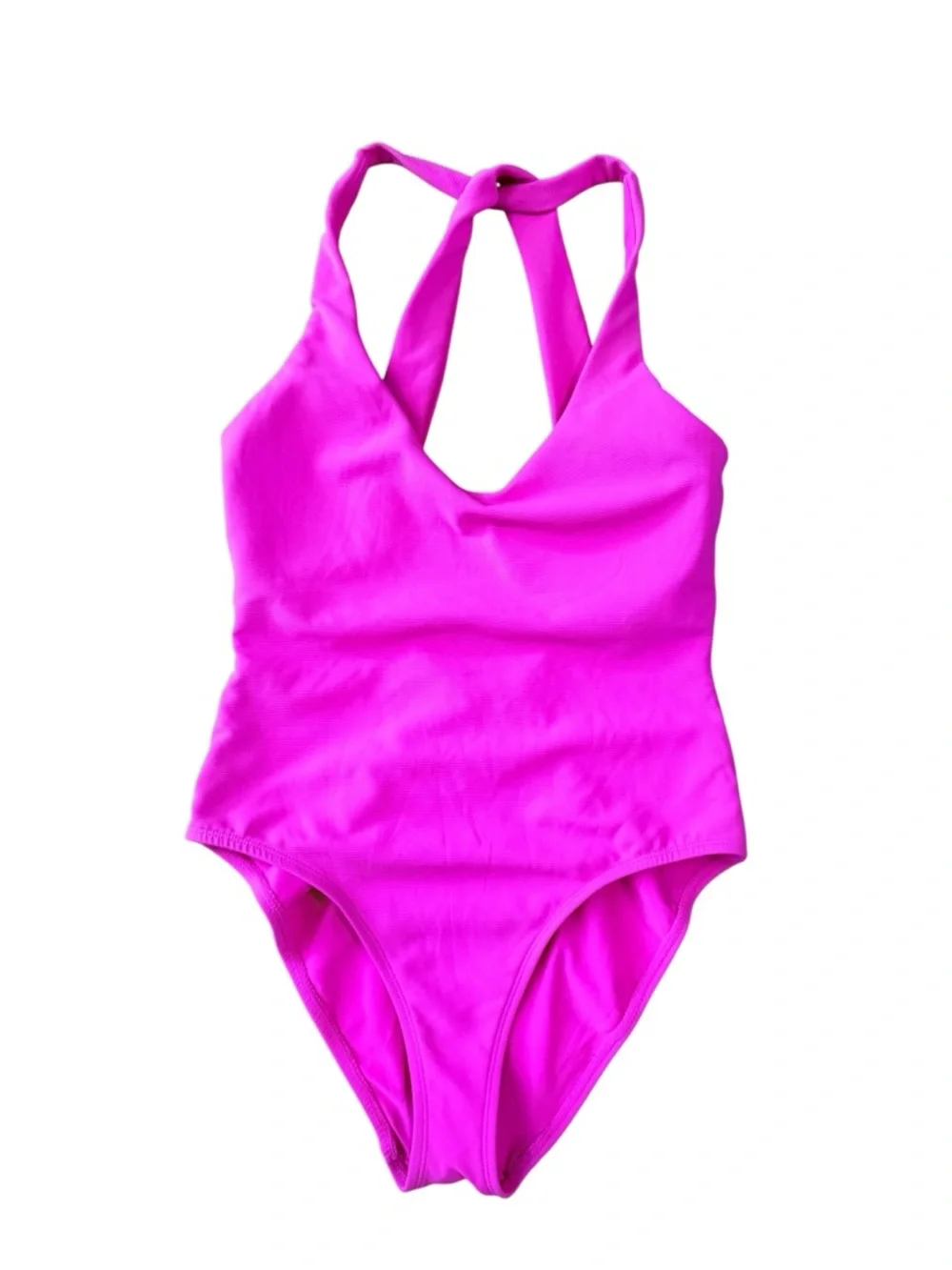 Wilo The Label Hot Pink One Piece Swimsuit V-Neck Crisscross Back Size Medium‎